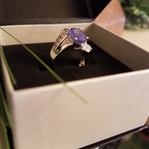Natural 1ct Tanzanite, Zircon, and Sterling Ring - Picture 2 of 4